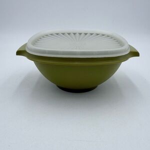 Vintage Tupperware Servalier Bowl 1970s Avocado Green 840-3 With Lid